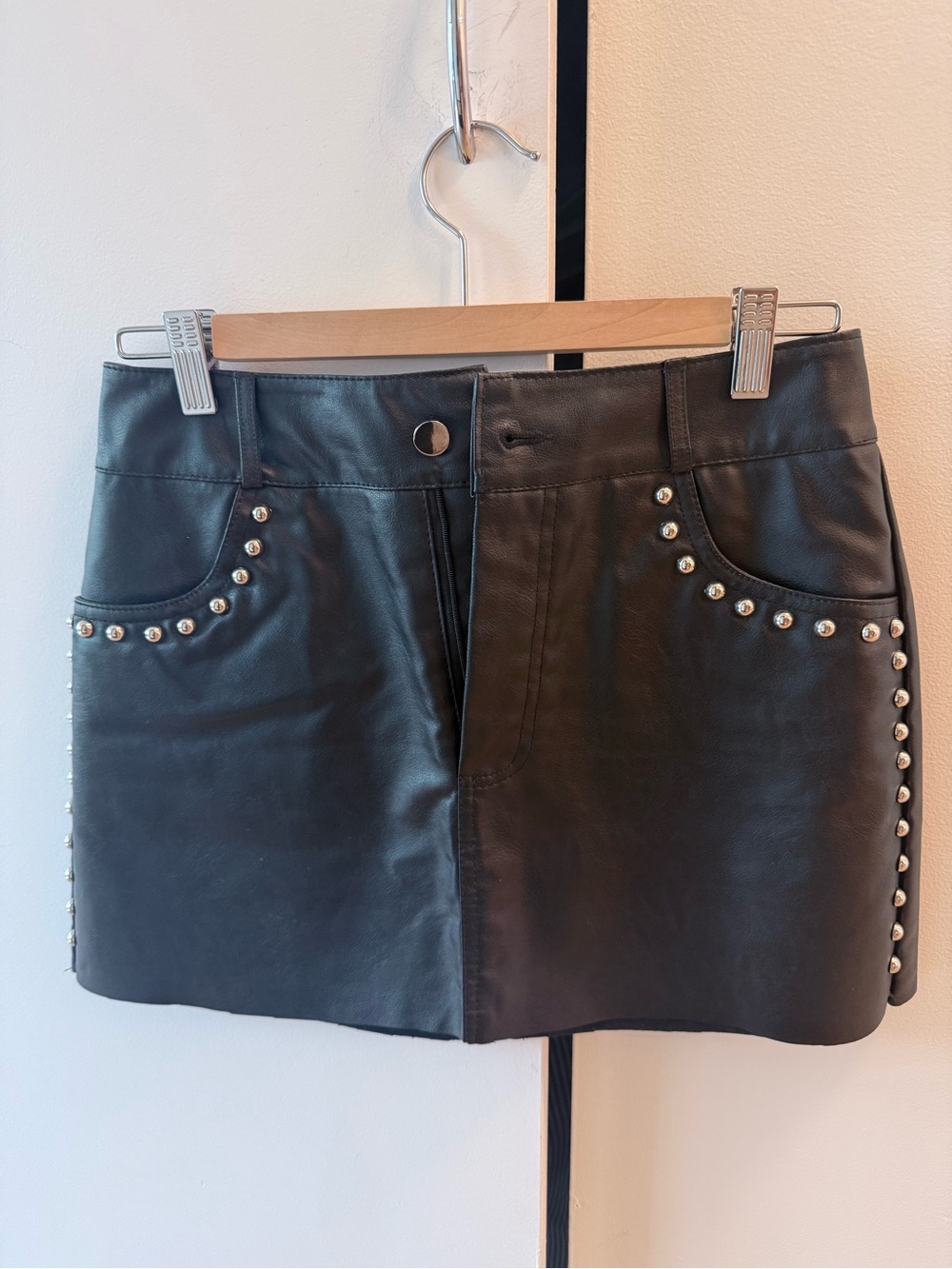 Women's Black Faux Leather Studded Mini Skirt